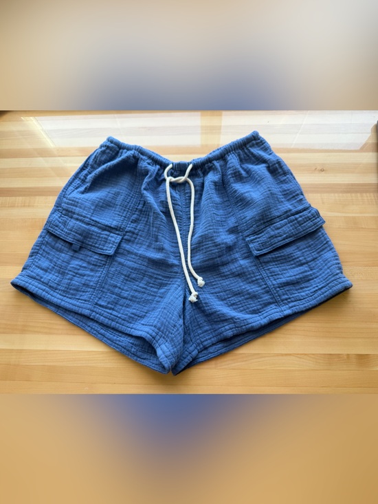 aerie Pants - aerie Blue Drawstring Cargo Shorts 100% Cotton in Large